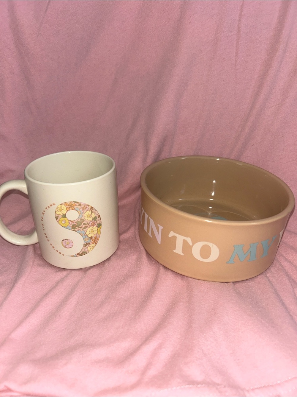 NWT typo Ceramic Pet Bowl in Peach with Floral Mug set